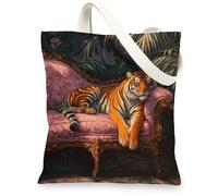 Borsa tote in tela con stampa tigre, borse della spesa riutilizzabili, ecologiche, leggere, borse a tracolla arancione, arancione, 13x15 Inch