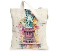 Borsa tote in tela con statua da donna, con base colorata artistica blu estiva, lavabile, riutilizzabile, piccola borsa tote idee per viaggi all'aperto, giornata lavorativa, lettura, 33 x 38 cm