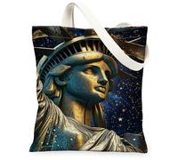 Borsa tote in tela con statua per donne, artistica, moderna, stelle, cielo, estate, oro, lavabile, riutilizzabile, estetica, borse tote idee per Tra, Oro, 13x15 Inch
