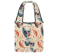 Borsa tote in tela con teschi estetici con motivo floreale colorato, borsa media per libri, riutilizzabile, per donne, insegnanti, infermiere, Multicolore 09, 14.1x14.9in/36x38cm