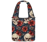 Borsa tote in tela con teschi estetici con motivo floreale colorato, borsa media per libri, riutilizzabile, per donne, insegnanti, infermiere, Multicolore 04, 14.1x14.9in/36x38cm