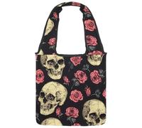 Borsa tote in tela con teschi estetici con motivo floreale colorato, borsa media per libri, riutilizzabile, per donne, insegnanti, infermiere, Multicolore 05, 14.1x14.9in/36x38cm