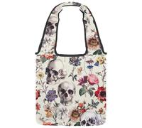 Borsa tote in tela con teschi estetici con motivo floreale colorato, borsa media per libri, riutilizzabile, per donne, insegnanti, infermiere, Multicolore 06, 14.1x14.9in/36x38cm