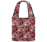 Borsa tote in tela con teschi estetici con motivo floreale colorato, borsa media per libri, riutilizzabile, per donne, insegnanti, infermiere, Multicolore 03, 14.1x14.9in/36x38cm