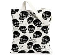 Borsa tote in tela con teschio, da donna, motivo gotico con ragnatela di ragnatela, fulmine, Halloween, nera, lavabile, riutilizzabile, idea per viaggi, lavoro, shopping, libreria, 33 x 38 cm
