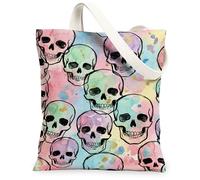 Borsa tote in tela con teschio, da donna, per Halloween, artistica, acquerello, schizzi, Halloween, lavabile, riutilizzabile, ideale per viaggi, lavoro, shopping, libreria, 33 x 38 cm