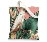 Borsa tote in tela con uccelli tropicali, leggera, vintage, motivo vegetale, riutilizzabile, per palestra, viaggi, spiaggia, Pesca, 13x15 Inch