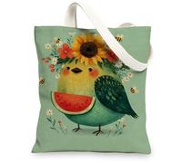 Borsa tote in tela con uccellino, adorabile motivo floreale con animali, riutilizzabili, con tracolla leggera e lavabile, per palestra, viaggi, spiaggia, picnic, 33 x 38 cm