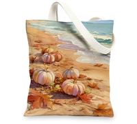 Borsa tote in tela con zucca, design autunnale stagionale, borsa per la spesa riutilizzabile, leggera, lavabile, ecologica, per spiaggia, viaggi, generi alimentari, 33 x 38 cm