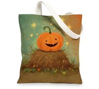 Borsa tote in tela con zucca, design carino di Halloween, borsa riutilizzabile con motivo natura fantasiosa, leggera, lavabile, borsa a tracolla per palestra, viaggi all'aperto, picnic, 33 x 38 cm