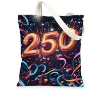 Borsa tote in tela da donna, 250 pezzi, motivo: fuochi d'artificio e stelle, lavabile, riutilizzabile, idea regalo, Oro, 13x15 Inch