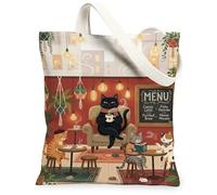 Borsa tote in tela da donna, accogliente, giocoso menu caffè, autunno caldo, rosso, lavabile, riutilizzabile, idea per shopping, viaggi, ufficio, biblioteca, casual, 33 x 38 cm