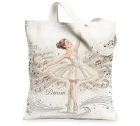 Borsa tote in tela da donna, artistica, elegante, con note musicali N/a beige, lavabile, riutilizzabile, per tutti i giorni, idee per viaggi, attività all'aperto, giornata lavorativa, lettura, 33 x 38