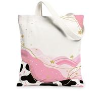 Borsa tote in tela da donna, astratta moderna con stelle, pesca, primavera, pesca, lavabile, riutilizzabile, ideale per viaggi, lavoro, shopping, libreria, 33 x 38 cm