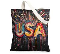 Borsa tote in tela da donna, borsa per la spesa da donna con stelle audaci e audaci spruzzate per il giorno dell'indipendenza multicolore lavabile riutilizzabile, Multicolore, 13x15 Inch