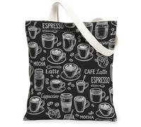 Borsa tote in tela da donna, caffè vintage, caffè caffè caffè espresso latte nessuno nero lavabile riutilizzabile piccola borsa tote idea per familiari, amici, colleghi, lettura Loves, 33 x 38 cm