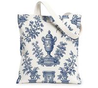 Borsa tote in tela da donna, classica ed elegante vaso floreale N/a blu, lavabile, riutilizzabile, estetica, per shopping, brunch parco, biblioteca, gite di un giorno, 33 x 38 cm