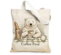 Borsa tote in tela da donna, comoda, fantasiosa, caffè, pane, nessuno, beige, lavabile, riutilizzabile, per tutti i giorni, idea per familiari, amici, colleghi, lettura di amori, 33 x 38 cm