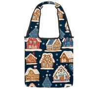 Borsa tote in tela da donna, con bastoncini di zucchero di Natale e fiocchi di neve, borsa a tracolla riutilizzabile per la spesa, shopping e lavoro, Multicolore 08, 14.1x14.9in/36x38cm