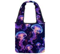 Borsa tote in tela da donna, con cielo stellato glitterato, motivo galassia, senza cuciture, riutilizzabile, borsa a tracolla per la spesa, shopping e lavoro, Multicolore 05, 14.1x14.9in/36x38cm