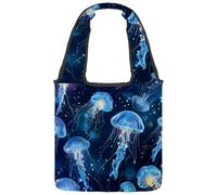 Borsa tote in tela da donna, con cielo stellato glitterato, motivo galassia, senza cuciture, riutilizzabile, borsa a tracolla per la spesa, shopping e lavoro, Multicolore 02, 14.1x14.9in/36x38cm