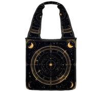 Borsa tote in tela da donna, con fasi lunari e luna nello spazio, sfondo astrologico, riutilizzabile, borsa a tracolla per fare la spesa, lavoro, Multicolore 04, 14.1x14.9in/36x38cm