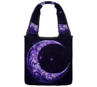Borsa tote in tela da donna, con fasi lunari e luna nello spazio, sfondo astrologico, riutilizzabile, borsa a tracolla per fare la spesa, lavoro, Multicolore 05, 14.1x14.9in/36x38cm