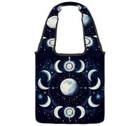 Borsa tote in tela da donna, con fasi lunari e luna nello spazio, sfondo astrologico, riutilizzabile, borsa a tracolla per fare la spesa, lavoro, Multicolore 01, 14.1x14.9in/36x38cm