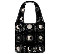 Borsa tote in tela da donna, con fasi lunari e luna nello spazio, sfondo astrologico, riutilizzabile, borsa a tracolla per fare la spesa, lavoro, Multicolore 03, 14.1x14.9in/36x38cm