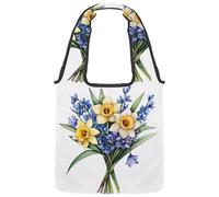 Borsa tote in tela da donna, con fiori ad acquerello, narciso e campanule, borsa a tracolla riutilizzabile per la spesa, shopping e lavoro, Multicolore 01, 14.1x14.9in/36x38cm