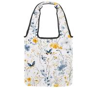 Borsa tote in tela da donna, con fiori ad acquerello, narciso e campanule, borsa a tracolla riutilizzabile per la spesa, shopping e lavoro, Multicolore 02, 14.1x14.9in/36x38cm