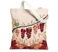 Borsa tote in tela da donna, con foglie botaniche autunnali, ramo autunnale, rosso, lavabile, riutilizzabile, per tutti i giorni, per shopping, brunch park, biblioteca, gite di un giorno, 33 x 38 cm