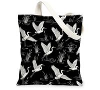 Borsa tote in tela da donna, con gru, elegante, con erba d'acqua, nessuna nera, lavabile, riutilizzabile, per shopping, viaggi, ufficio, biblioteca, casual, 33 x 38 cm