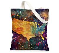 Borsa tote in tela da donna, con mappe e stelle del 4 luglio, multicolore, lavabile, riutilizzabile, idea per viaggi, attività all'aperto, giornata lavorativa, lettura, 33 x 38 cm