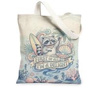 Borsa tote in tela da donna, con motivo procione e palme per l'estate, lavabile, riutilizzabile, per tutti i giorni, ideale per viaggi, lavoro, shopping, libreria, 33 x 38 cm