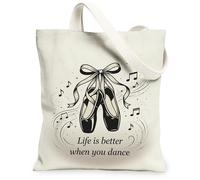 Borsa tote in tela da donna, con nastro artistico per danza, note musicali N/a nero, lavabile, riutilizzabile, estetica, per shopping, brunch parco, biblioteca, gite di un giorno, 33 x 38 cm