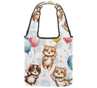 Borsa tote in tela da donna, con simpatico motivo capibara con motivo cartoni animati, con regalo e cuori rossi, borsa a tracolla riutilizzabile per la spesa, shopping e lavoro, Multicolore 08