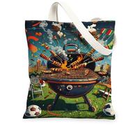 Borsa tote in tela da donna, con spiedini estivi e festivi, colore verde fuoco, lavabile, riutilizzabile, idea per familiari, amici, colleghi, lettura di amori, 33 x 38 cm