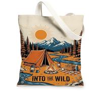 Borsa tote in tela da donna, con tenda da montagna, estate, arancione, lavabile, riutilizzabile, per tutti i giorni, ideale per viaggi, attività all'aperto, giornata lavorativa, lettura, 33 x 38 cm