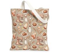 Borsa tote in tela da donna, da cucina, rustica, biscotti, uova, beige, lavabile, riutilizzabile, piccola borsa tote idee per shopping, viaggi, ufficio, biblioteca, casual, 33 x 38 cm
