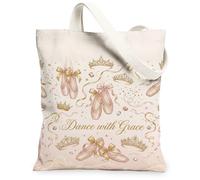 Borsa tote in tela da donna, elegante motivo con corone e nastri, color pesca, lavabile, riutilizzabile, per shopping, brunch, parco, biblioteca, gite di un giorno, 33 x 38 cm