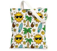 Borsa tote in tela da donna, estiva, tropicale, palma, cocco, colore giallo, lavabile, riutilizzabile, per tutti i giorni, idea per familiari, amici, colleghi, lettura di amori, 33 x 38 cm