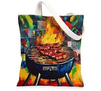 Borsa tote in tela da donna, estiva vivace bistecca fuoco estate rossa lavabile riutilizzabile piccola borsa tote idee per viaggi all'aperto giornata lavorativa lettura 33 x 38 cm