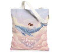 Borsa tote in tela da donna, fantasia con nuvole da sogno N/a blu, lavabile, riutilizzabile, per shopping, brunch parco, biblioteca, gite di un giorno, 33 x 38 cm