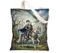 Borsa tote in tela da donna, fantasia fantasiosa cavaliere cavaliere senza verde, lavabile, riutilizzabile, idea per familiari, amici, colleghi, lettura di amori, 33 x 38 cm
