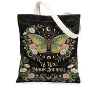 Borsa tote in tela da donna, fantasia mistica rosa crisantemo autunnale nero lavabile riutilizzabile borse della spesa idee F, nero, 13x15 Inch