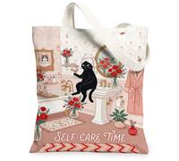 Borsa tote in tela da donna, fantasiosa e accogliente, motivo floreale, a specchio, nessuna pesca, lavabile, riutilizzabile, estetica, ideale per viaggi, attività all'aperto, giornata lavorativa