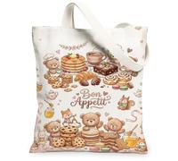 Borsa tote in tela da donna, fantasiosa e carina, pancake, biscotti, nessuna pastello, lavabile, riutilizzabile, piccola borsa tote idea per shopping, viaggi, ufficio, biblioteca, casual, 33 x 38 cm