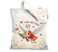 Borsa tote in tela da donna, fantasiosa e giocosa con cuori, Bibbia, per tutti i giorni, lavabile, riutilizzabile, per shopping, brunch parco, biblioteca, gite di un giorno, 33 x 38 cm