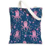 Borsa tote in tela da donna, fantasiosa e giocosa con fiori e foglie, pesca estiva, lavabile, riutilizzabile, piccola borsa tote idea per familiari, amici, colleghi, lettura di amori, 33 x 38 cm